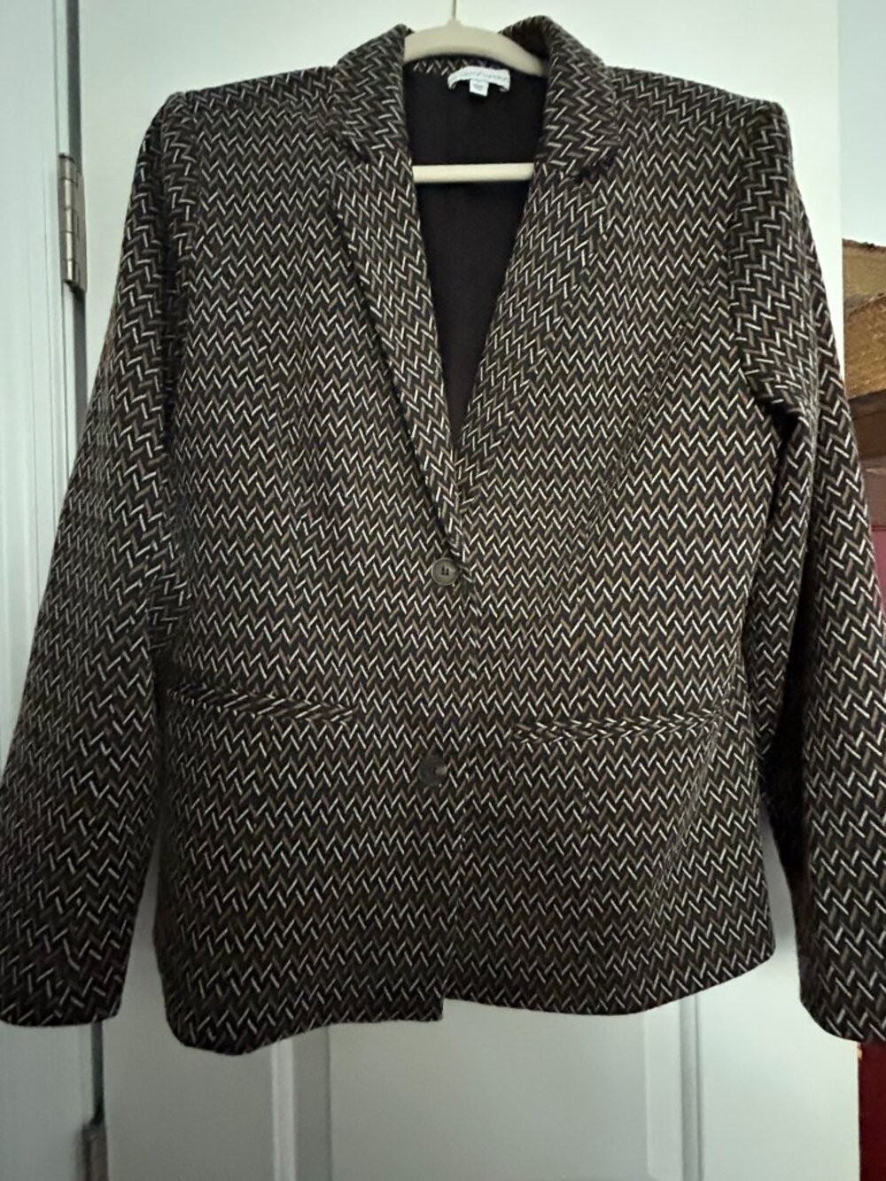 by Stacy London Patterned Knit Jacquard Blazer Latte/Black Large